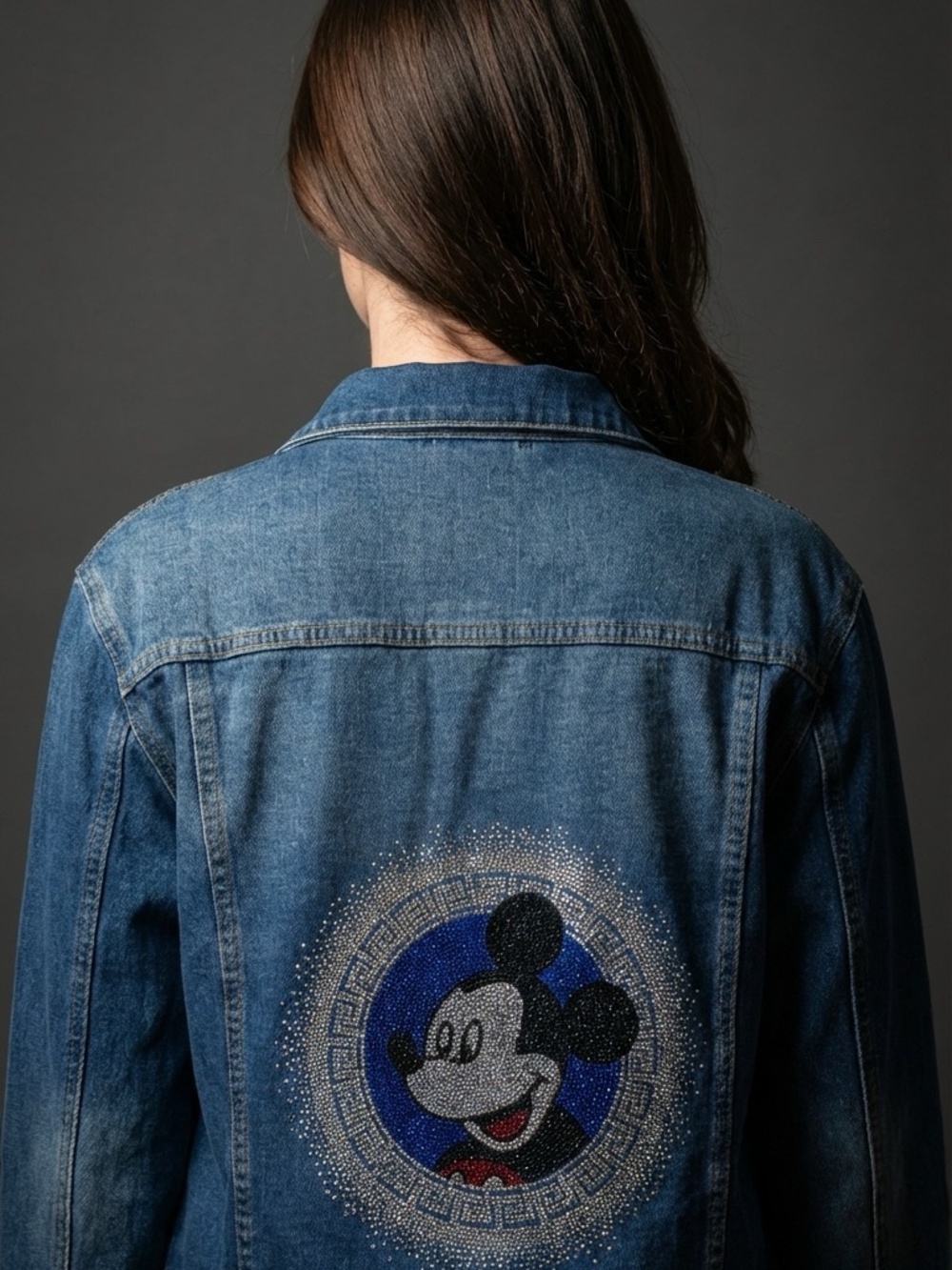 Luxury Mickey Inspired Rhinestone Embellished Denim Jacket